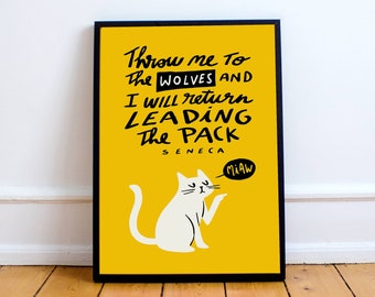 Funny phrase with a cat, Seneca quote print, Philosophy quote poster, Stoicism Printable Wall Art, Minimalist dorm decor, DIGITAL download