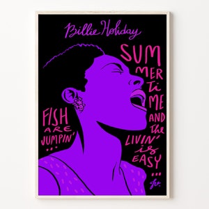Pôster de Billie Holiday, pôster de arte divertido não oficial, decoração de parede de jazz, parede de impressão musical, arte digital, decoração de casa, pôster de jazz arte de parede grande