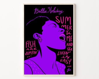 Billie Holiday poster, Unofficial fun art poster, Jazz wall decor, Music Print Wall, DIGITAL artwork, Home decor, Jazz poster Large wall art