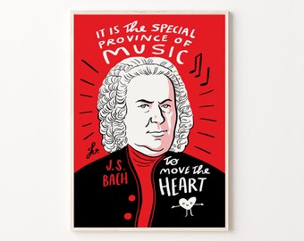 Johan Sebastian Bach quote poster, Illustrated wall art, Bach artwork pop art, Classic music gift, Cool typography poster, Digital download