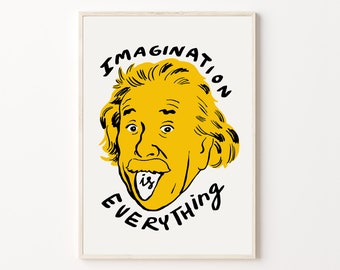 Einstein poster, Quote print, Minimalist portrait, Inspiring wall art, Scientific wall decor, Imagination is everything, Digital download