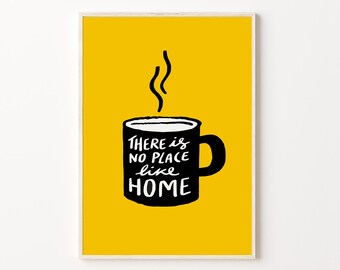 No place like home print, Original illustration, Kitchen wall decor, Quote art print, Cozy home poster, Digital download, Home sweet home