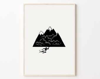 Hanumana poster, Hindu God wall art, Instant download, Minimalist wall decor, Black and White drawing Original artwork, Monkey God India
