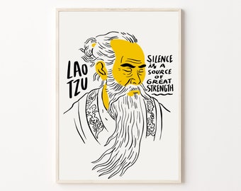 Lao Tsu quote poster, Lao Tzu Wisdom print, Chinese philosophy wall decor, Meditation phrase, Printable digital download, Silence strenght