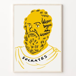 Socrates quote print, Philosophy gift, Original wall decor, Inspirational saying poster, Wisdom begins in wonder, Printable digital download