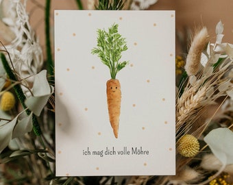 Carte postale 'Carotte', avec/sans enveloppe, Pâques, carte de Pâques, carte postale, cadeau de Pâques, Je t'aime pleine carotte