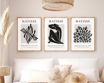 Set of 3 Poster Henri Matisse black-greige; art print; Set of 3 murals; Abstract murals; Modern art prints; Pressure