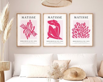 Set of 3 Poster Henri Matisse pink; art print; Set of 3 murals; Abstract murals; Modern art prints; Pressure