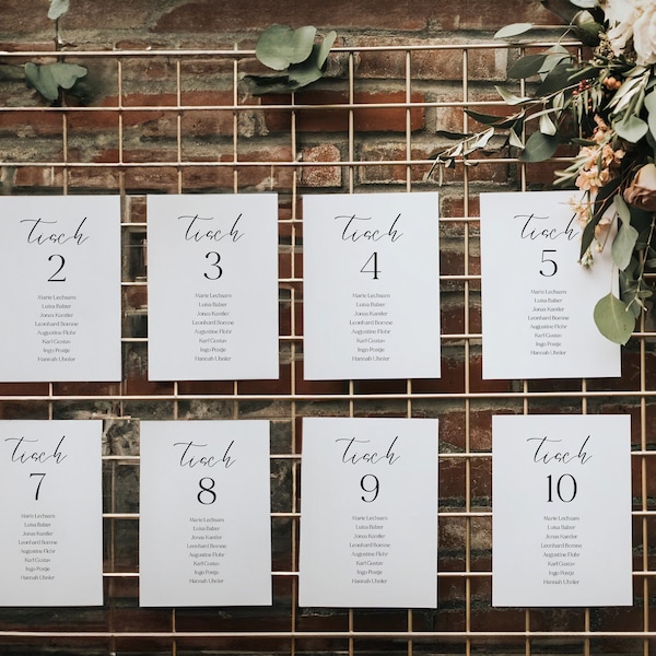 A6 Sitzplan, Sitzkarten, Sitzordnung | Hochzeit | Wedding Seating Chart | Wer sitzt wo