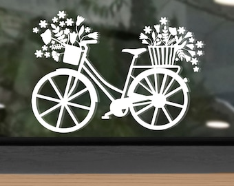Fensterbild Blumenfahrrad, Aufkleber, Vinyl-Aufkleber Fahrrad, Fensterdeko, Ostern, Frühling, Sommer