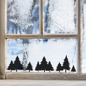 Window picture fir trees, Christmas, sticker, vinyl sticker Christmas, fir trees, Christmas tree, winter forest