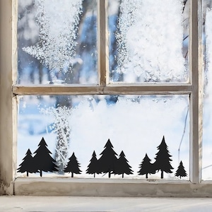 Window picture fir trees, Christmas, stickers, vinyl stickers Christmas, fir trees, Christmas tree, winter forest