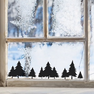 Window picture fir trees, Christmas, sticker, vinyl sticker Christmas, fir trees, Christmas tree, winter forest