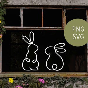 Plotter file | One-line window image spring | Digital file | Easter, svg, png, Easter bunnies, bunnies