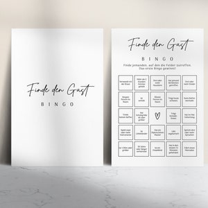 50 bingo cards; Wedding Game: Find the Guest; party game; bingo