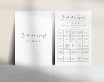 50 bingo cards; Wedding Game: Find the Guest; party game; bingo