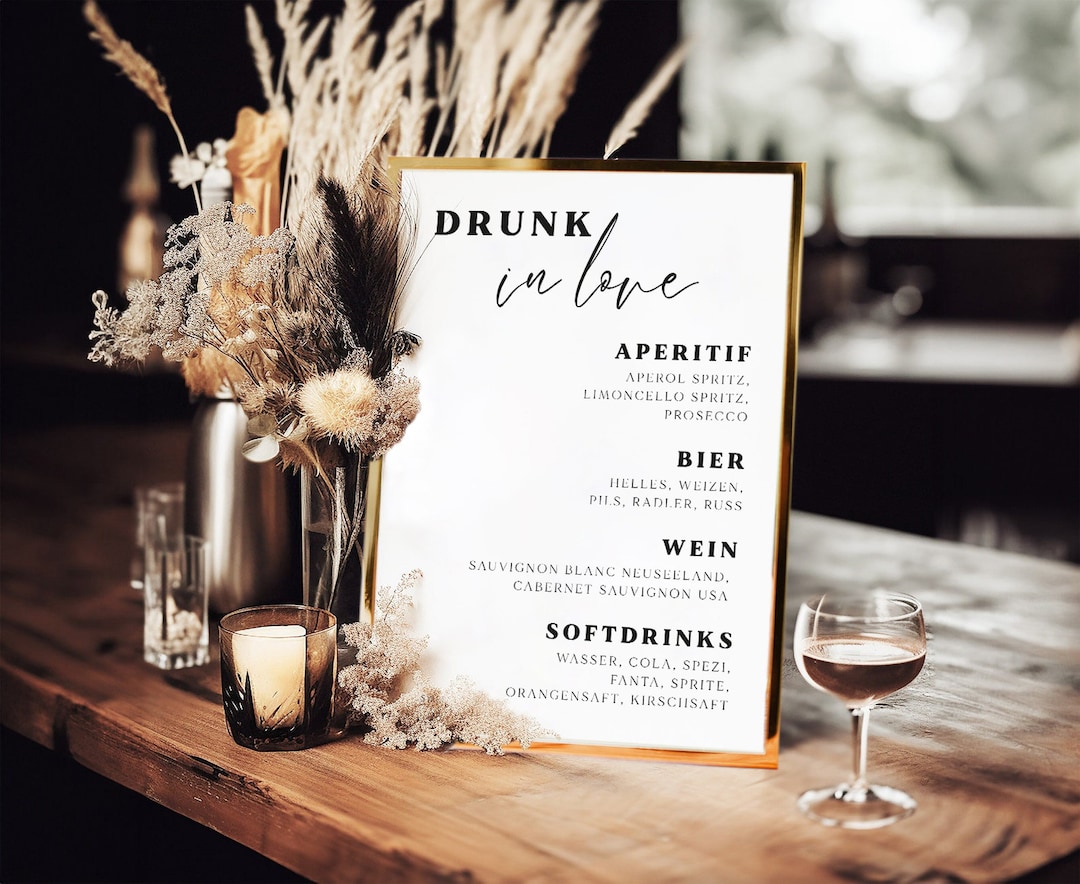 A4/A3 Getränkeposter, Getränkekarte Hochzeit Getränke Übersicht Bar