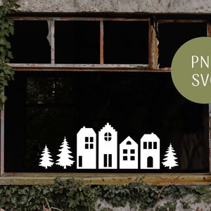 Plotter file | Window picture Christmas | Digital file | Window picture houses and trees, Christmas village, svg, png, Christmas