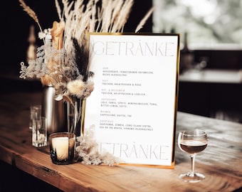 A4/A3 drinks poster, drinks menu wedding; drinks overview; bar sign wedding
