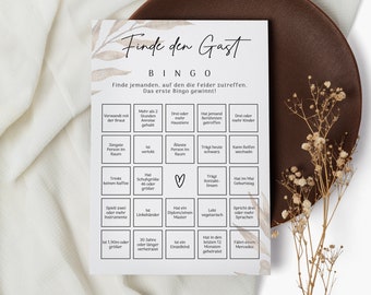 50 bingo cards; Wedding Game: Find the Guest; party game; bingo
