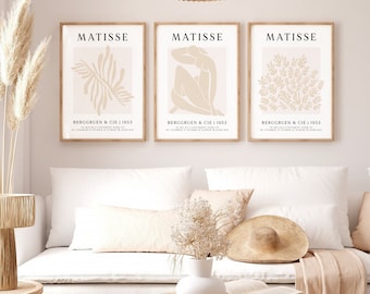 Set of 3 poster Henri Matisse beige; art print; Set of 3 murals; Abstract murals; Modern art prints; Pressure