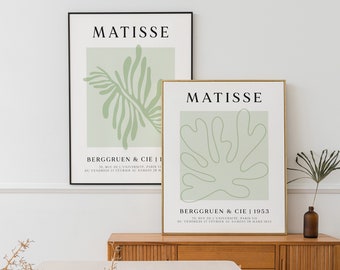 Set of 2 poster Henri Matisse sage green; art print; Set of 2 murals; Abstract murals; Modern art prints; Pressure