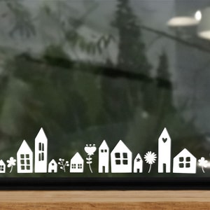 Window picture spring village, sticker, vinyl sticker flowers, Easter decoration, spring decoration, Easter, houses