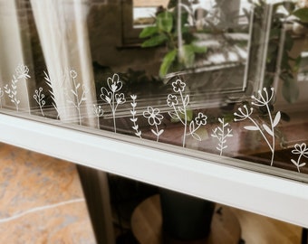 Image de fenêtre prairie fleurie, autocollant, autocollant en vinyle fleurs, décoration de Pâques