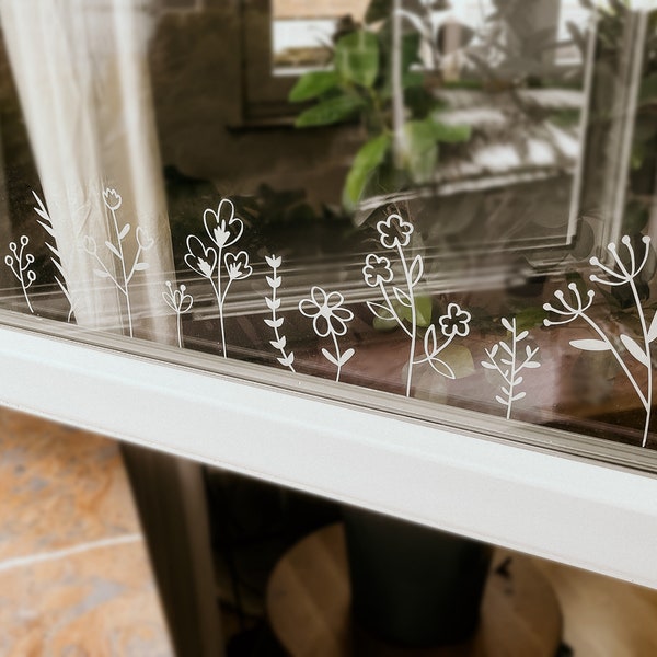 Fensterbild Blumenwiese, Aufkleber, Vinyl-Aufkleber Blumen, Osterdeko