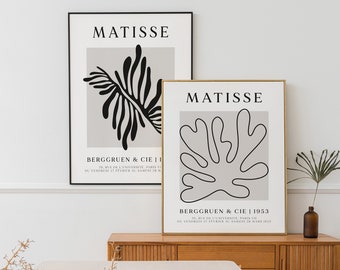 Set of 2 Poster Henri Matisse black-greige; art print; Set of 2 murals; Abstract murals; Modern art prints; Pressure
