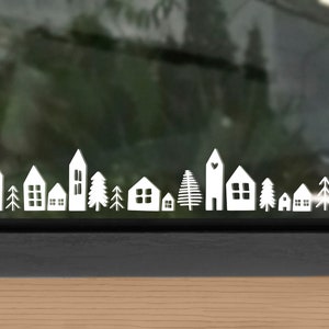 Window Mural Decal Vinyl Sticker Houses Winter Village Christmas Christmas Decoration Trees Christmas Tree image 1