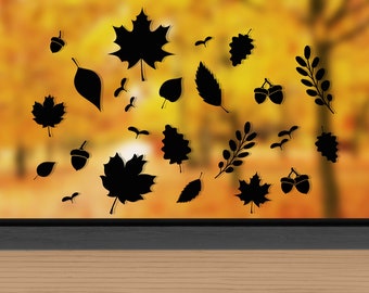 Window picture autumn, sticker, vinyl sticker autumn, autumn leaves, autumn decoration, autumnal, Halloween
