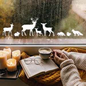 Window picture forest animals autumn, stickers, vinyl stickers autumn, Halloween, autumn decoration, animals, forest
