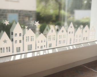 Window picture, sticker, vinyl sticker houses, winter village