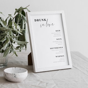 A5 drinks menu wedding; drinks overview; bar sign wedding