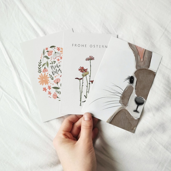 Cartes postales de Pâques, lot de 3 ou à l'unité, lapin de Pâques, fleurs, oeufs de Pâques, idée cadeau, Joyeuses Pâques