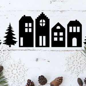 window picture winter village, Christmas, stickers, vinyl stickers Christmas, Christmas trees, Christmas tree, houses