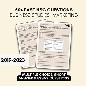 Peut inclure: Deux pages d'un guide d'étude pour l'examen HSC Business Studies: Marketing. Le guide comprend des questions à choix multiples, des questions à réponse courte et des dissertations de 2019 à 2023. Le guide comprend également une analyse SWOT et un rapport d'entreprise.