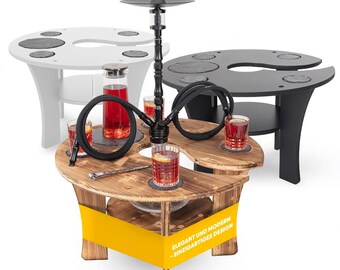 Shisha table with accessories natural slate coasters for snacks & drinks - coffee table for living room - oriental side table round