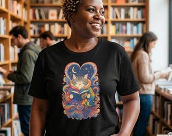 Camicia comoda con stampa di gatti per la lettura