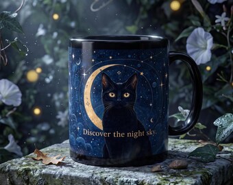 Tazza da caffè con gatto nero e scritta "Notte stellata".