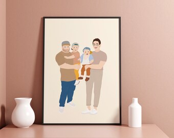 Personalisiertes & handgezeichnete Illustration Familie als Kunstdruck nach Wunsch