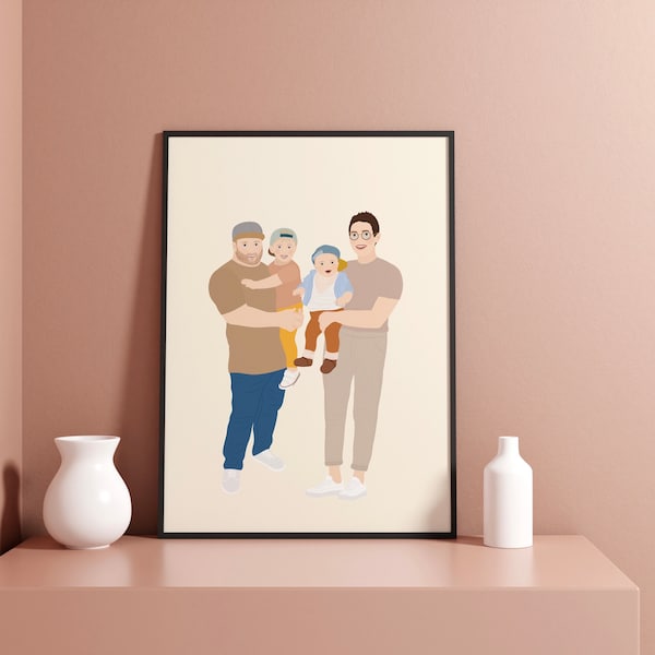 Personalisiertes & handgezeichnete Illustration Familie als Kunstdruck nach Wunsch