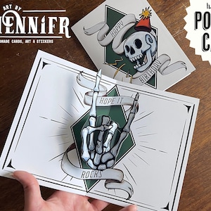 Tarjeta de cumpleaños metálica desplegable/gótica, alternativa, única y hecha a mano.