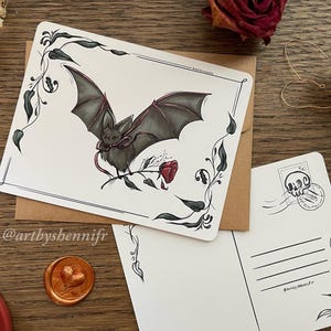 Straszna Walentynkowa Pocztówka z Nietoperzem | Fantazyjny Alternatywny Prezent Valloween, Romantyczne Gotyckie Karty Do Poczty Ślimaczej i Korespondencji z Przyjaciółmi