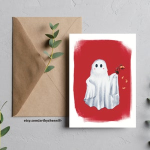 Spring Ghost Greeting Card | Spooky Wilted Flower, Romantic Gothic, Customizable and Handmade