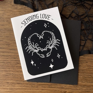 Cartão de saudação de amor de Escorpião | Cartão de astrologia feito à mão, estilo de tatuagem ilustrado