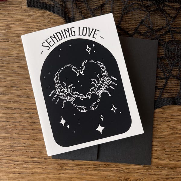 Scorpio Love Greeting Card  | Handmade Astrology Card, Illustrated Tattoo Style