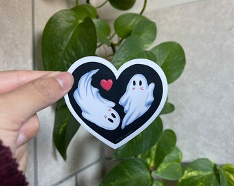 Ghostie Hearts Sticker | Booloved Handmade Illustrated Waterproof Stickers