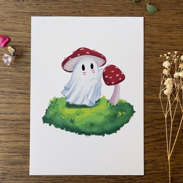 Cute Mushroom Print | Spooky Home Decor For Nature and Ghost Lovers, Cottagecore Home Decor and Wall Art, Unframed